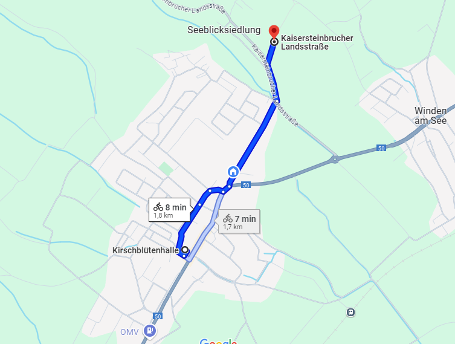 Route von der Startnummernausgabe zum Start